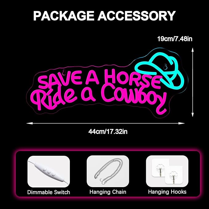 Nosun Save A Horse Neon Sign Cowboy neon signs for Wall Decor, Adjustable Brightness Led Sign, LED Colorful Signs Light for Bedroom Home Bar Club Hotel Party Decor