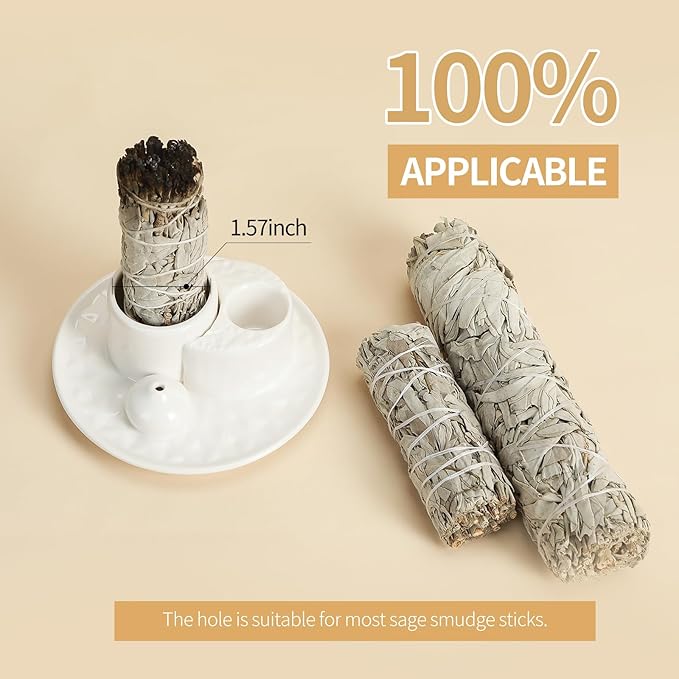 Palo Santo Sticks Holder, Multi-Purpose Handmade Ceramic Incense Burner for Palo Santo Incense Sticks, Sage Holder for Burning, Ash Catcher Tray for Meditation Yoga Room (Pure White)