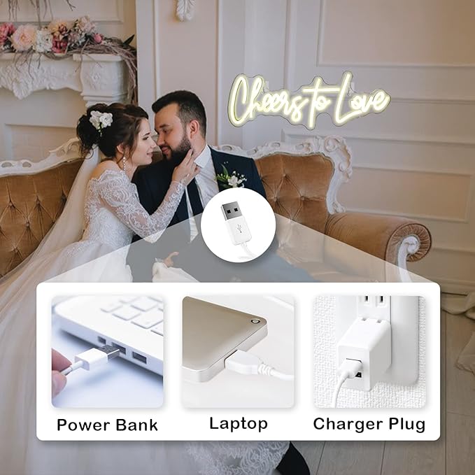 Lucunstar Cheers to Love Neon Sign,Love Neon Sign,Wedding Neon Sign,Neon Sign for Room,Warm White Neon Sign for Wall Decor,Light Sign for Wedding,USB Powered Sign for Wedding Decor(16.5"X5.9")