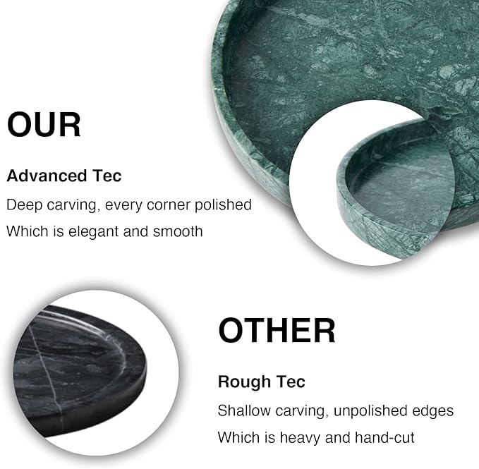 Italian 100% Marble Round Vanity Tray 10'', Decorative & Fruit Serving Trays for Bathroom, Kitchen, Nightstand, Jewelry Ring Dish Holder, Table Accents Decor, Green