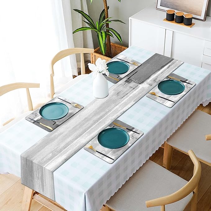 Mcalk Dark Grey Table Runner and Placemats Set of 6 Pieces, Grey Placemat, Cloth Place Mats Indoor for Kitchen, Washable Abstract Placemats Linen Material for Dining Table