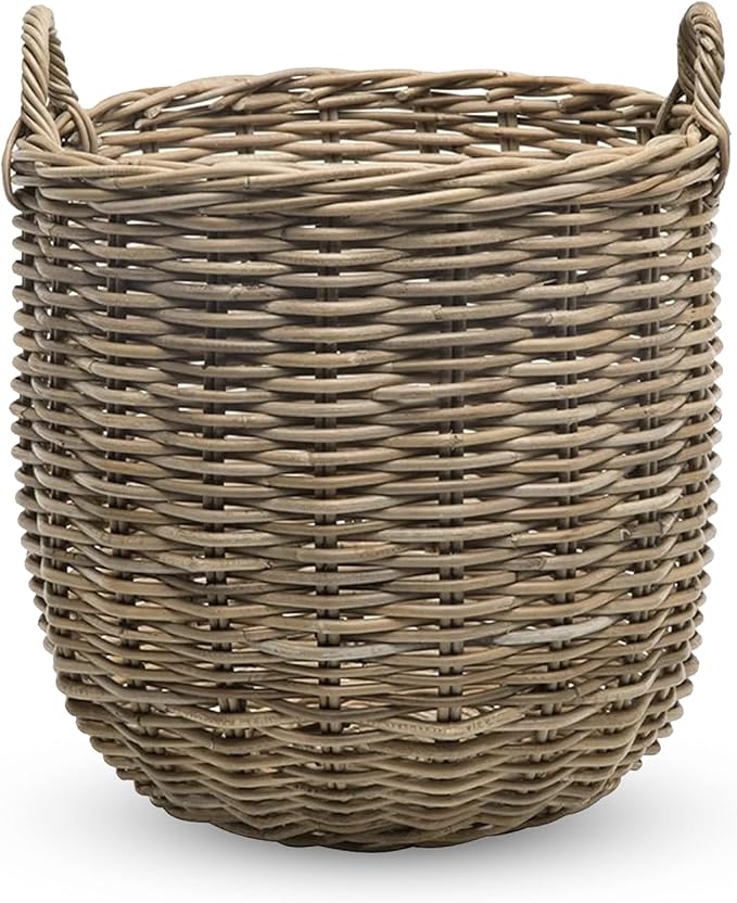 KOUBOO Rattan Kobo Round Storage Basket, Handwoven Rattan Basket with Handles, Organization & Home Decor for Storage, Gray-Brown