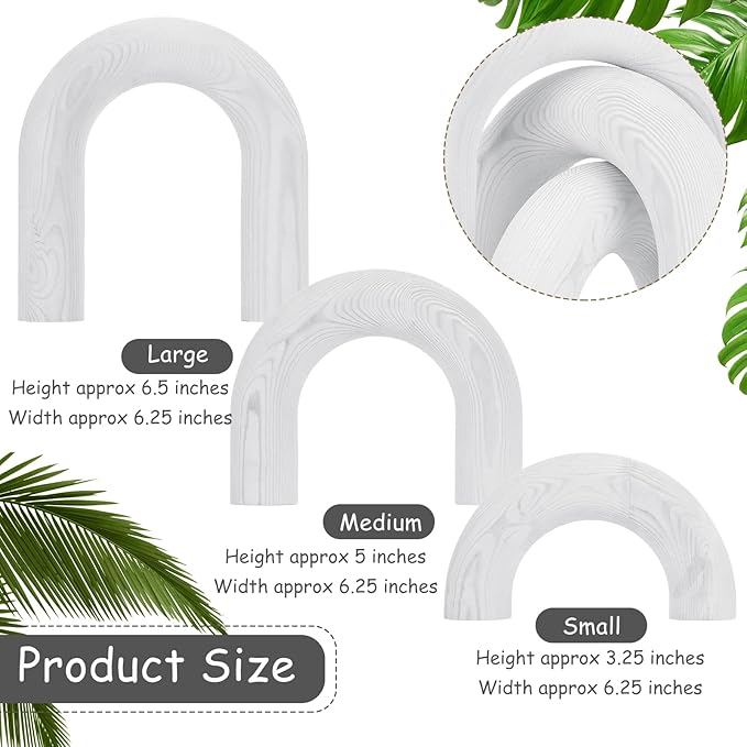 Qunclay 3 Pcs Wood Arch Decorative Objects Coffee Table Decor Modern Bookshelf Boho Home Decor for Shelves Mantel, Aesthetic Shelf Accent for Living Room Entryway(White)