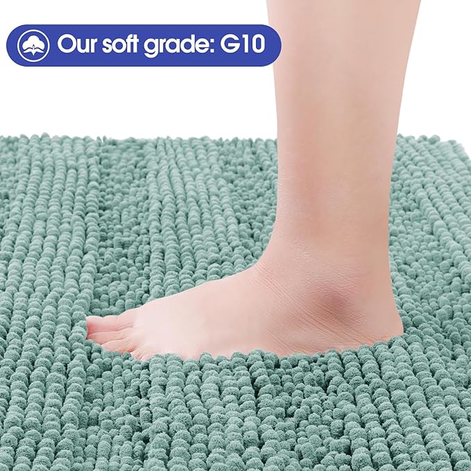 Striped Eggshell Blue Bathroom Rug Set 3 Pieces Ultra Soft, Non Slip Chenille Bath Carpet, Absorbent Plush Shaggy Bath Mats for Bathroom, Toilet, Bedroom, Kitchen