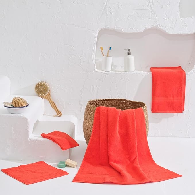 HOMELOVER 6 Piece Towel Set - 100% Organic Cotton 2 Bath Towels & 4 Hand Towels - 500 GSM, Hotel & Spa Quality, Soft, Quick Dry, Highly Absorbent Bathroom Essentials (Coral Orange)