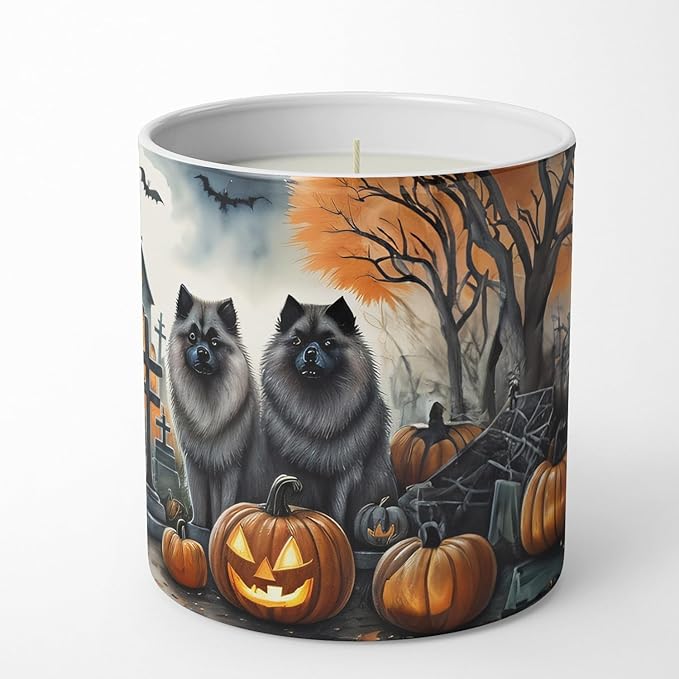 Caroline's Treasures DAC2045CDL Keeshond Spooky Halloween Decorative Soy Candle Nature Soy Wax Essential Oil Home Decor Ideal for Bedroom Kitchen Bath Office Gift, 10 oz