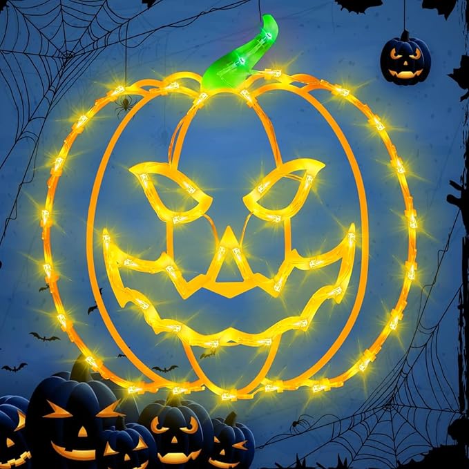 Halloween Decorations - 16" Halloween Window Silhouette Lights - 4 Pack Colour Lighted Cat on Moon & Witch & Pumpkin & Spider Web for Holiday Indoor and Outdoor Wall Door Window Decorate