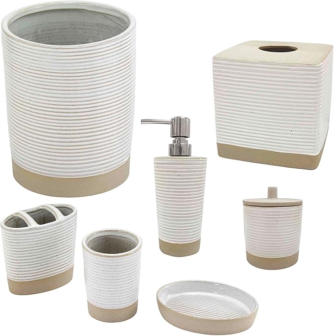Avanti Linens - Accessory Set, Resin Tumbler, Toothbrush Holder, Soap Dish & Lotion Pump, Durable Bath Decor (Drift Collection)
