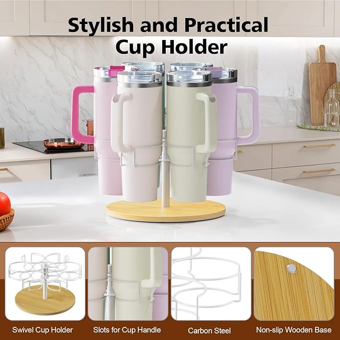 Water Bottle Organizer for Stanley 40 oz, Rotating Stanley Cup Organizer Holder, Tumbler Organizer Holder, Stanley Cup Accessories, Easy to Install, Natural๏ผPatented Product๏ผ