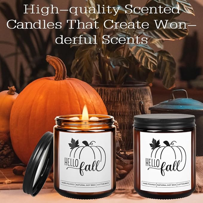 Fall Thanksgiving Pumpkin Maple Leaf Candle - Lavender Scent Soy Wax for Home - Autumn Festival Gift