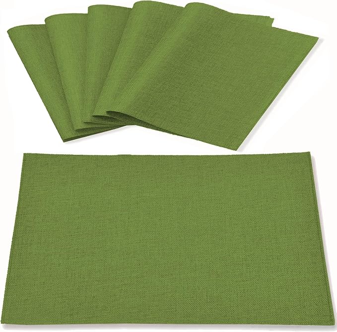 Cloth Placemats Set of 6, Linen Type Fabric Placemats Machine Washable Placemats Heat Resistant Wrinkle Free Thick Polyester Kitchen Place Mats for Dining Table(Green)