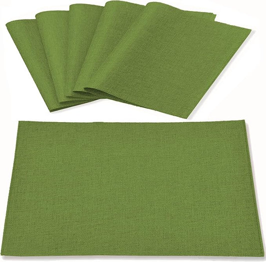 Cloth Placemats Set of 6, Linen Type Fabric Placemats Machine Washable Placemats Heat Resistant Wrinkle Free Thick Polyester Kitchen Place Mats for Dining Table(Green)