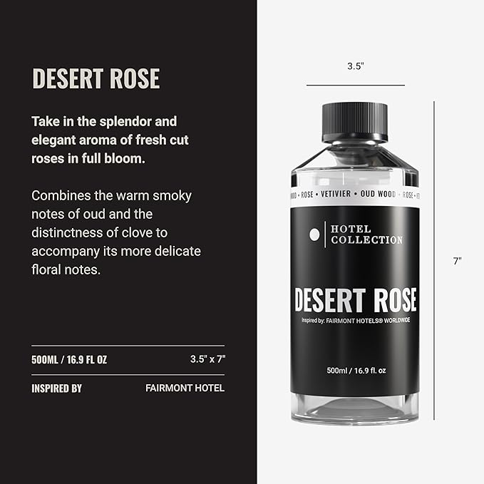 Hotel Collection - Desert Rose Essential Oil Scent - Luxury Hotel Inspired Aromatherapy Scent Diffuser Oil - Floral Rose, Sweet Praline and Vetiver - 16.9 fl oz 500mL