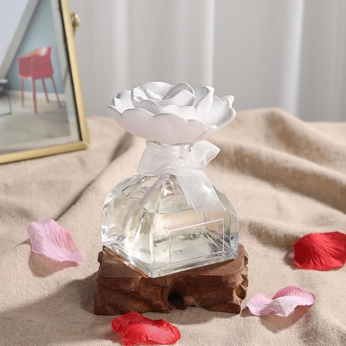 Reed Diffuser Set, Pretty Valley Home Diffuser Gypsum Flower Oil Rose Petals 120Ml / 4.05fl OZ Gift Box for Bathroom Office Bathroom Living Room Decor (Beautiful)