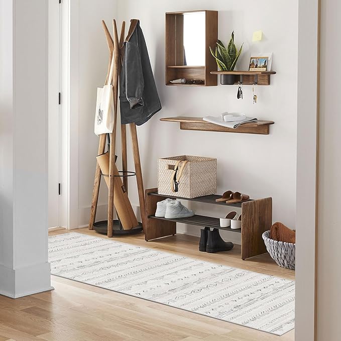 Deerly Soft Boho Farmhouse Rug - Light Grey, 2'6'' x 8' Washable Indoor/Outdoor Runner Rug with Rubber Backing for Entryway, Kitchen, Laundry, Bedroom