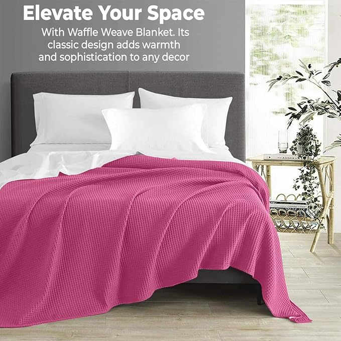 100% Cotton Blankets Throw Size for Bed - Waffle Weave Blankets for Summer, Lightweight and Breathable Soft Woven Blanket for Spring, (Pink, Throw (50" x 60"))