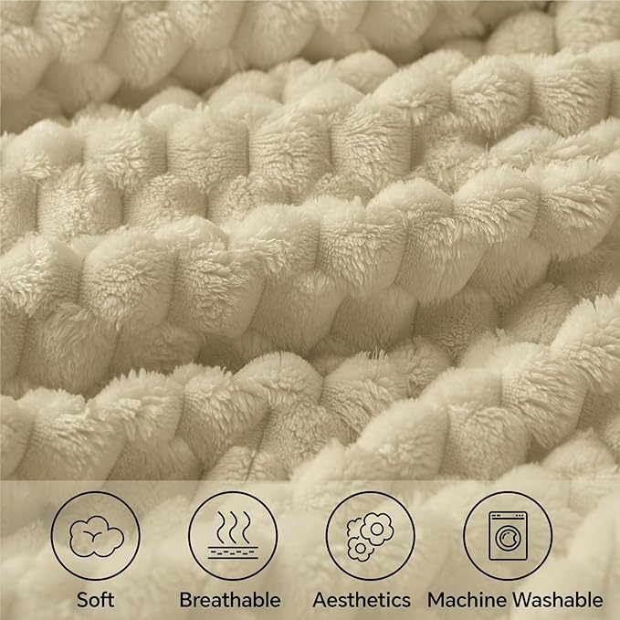 BEDELITE Fleece Throw Blanket for Couch & Bed - 3D Jacquard Decorative Almond Blanket, Super Soft and Cozy Warm Fuzzy Blanket All Seasons Suitable, 50x60Inches