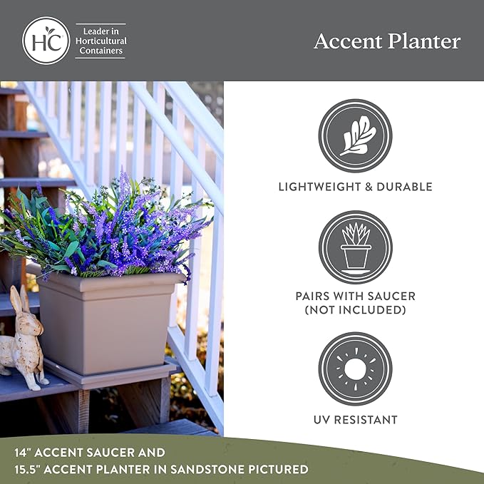 The HC Companies Accent Square Plant Pot w/Drainage - Classic Planters for Outdoor Plants & Indoor Plants - Lightweight & UV-Resistant Square Planter Box (12.5”, Sandstone, Pack of 2)