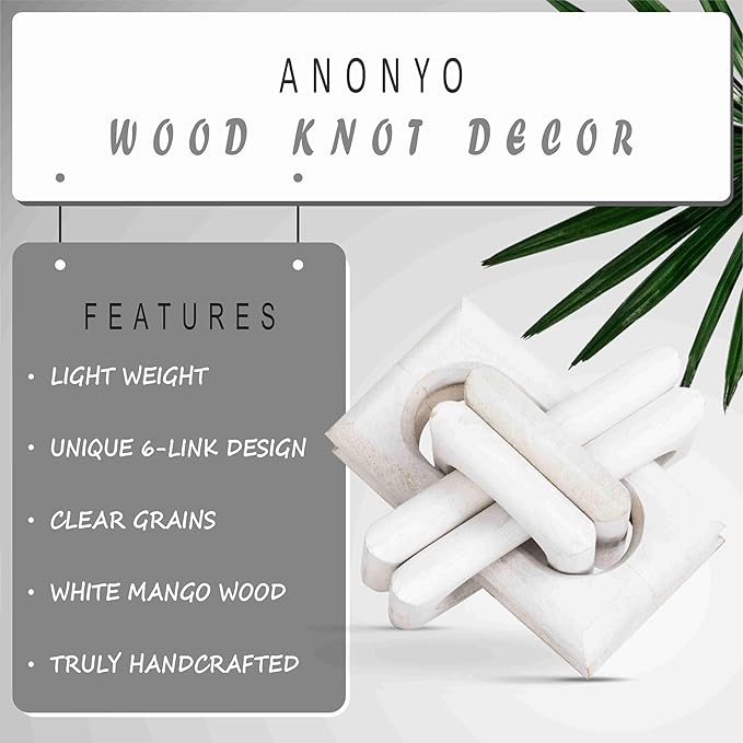 Wood Knot Entry Table Boho Shelf 6 Link Interlock Coffee Table for Living Room and Modern Farmhouse Hand Crafted Natural Mango Wood Console Table Decor (White)