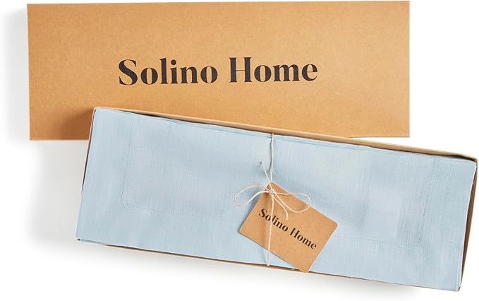 Solino Home Linen Placemats Set of 4 - Ice Water Placemats 14 x 19 Inch - 100% Pure Linen Table Place Mats for Summer - Fete