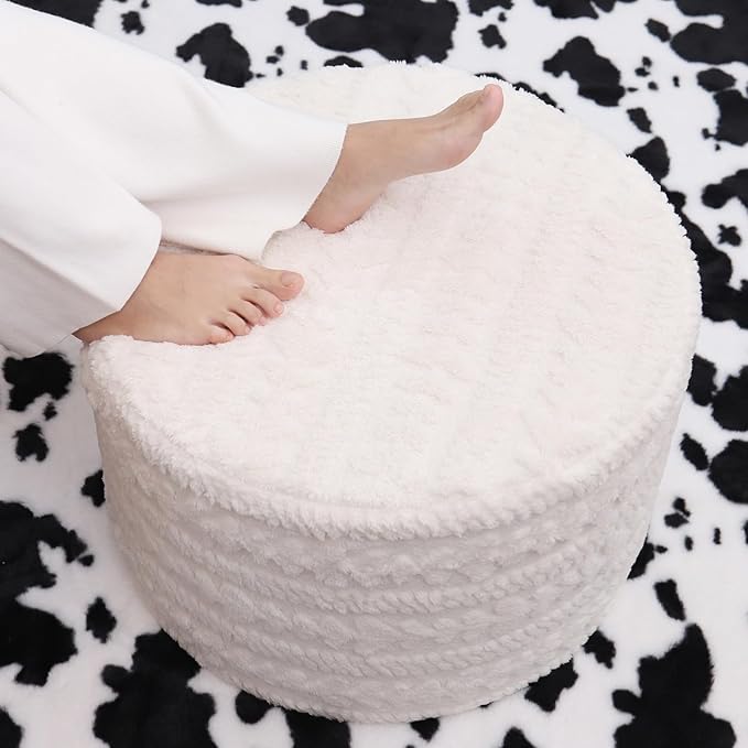 Asuprui Round Footstool Ottoman, 20x14 Inches Multi-Functional Modern Foot Stool,Floor Poufs, Sofa Footrest Extra Seating for Living Room, Entryway, Hallways and Bedrooms (Ivory)