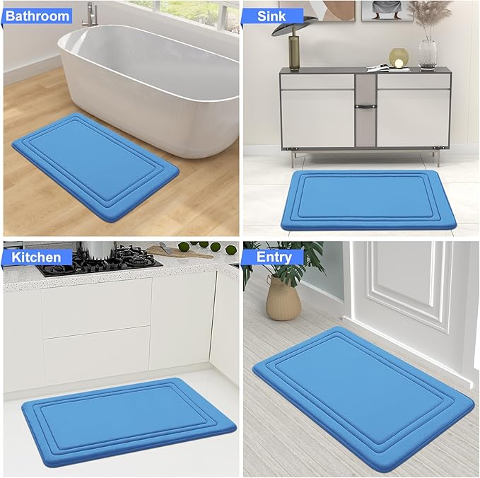 Grandaily Memory Foam Bath Mat Rug 30x20, Ultra Soft, Non-Slip and Absorbent Bathroom Rugs, Machine Wash Dry, Comfortable Bath Carpet for Bathroom Floor, Tub and Shower, Blue