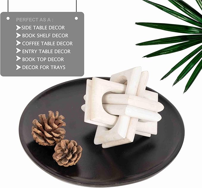 Wood Knot Entry Table Boho Shelf 6 Link Interlock Coffee Table for Living Room and Modern Farmhouse Hand Crafted Natural Mango Wood Console Table Decor (White)