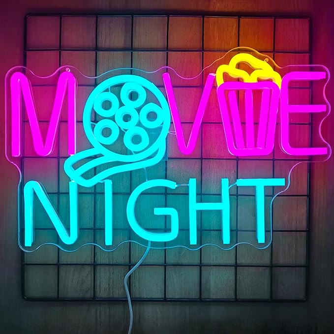 Neon Sign Cinema Led Neon Light Dimmable Popcorn Paper Box Neon Sign for Wall Decor Movie Theater Lights Movie Room Light Up Sign for Film Room Cinema Party Birthday Gift