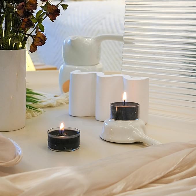 12 Unscented Natural Soy Tealight Candles in Clear Cups, 5H Long Clean Burning, Hand-Poured Black Mini Tea Candle Set for Parties, Spa, Meditation, Gift, Holiday, Emergency, Home Decor