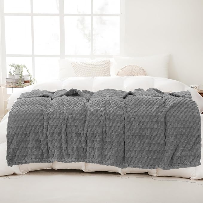 Puncuntex Grey Throw Blanket 50"×60" inches Fuzzy 3D Jacquard Decorative Flannel Fleece Super Soft Plush Cozy Blanket for Couch Sofa Chair Lightweight