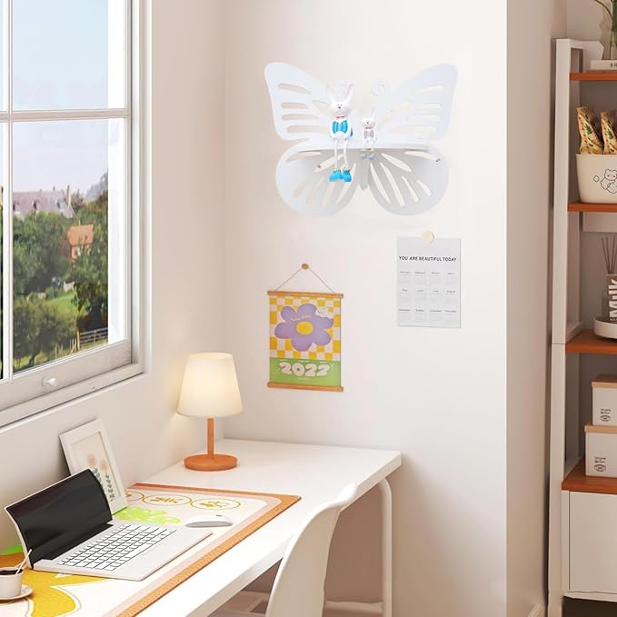 1Pcs Butterfly Floating Shelf Butterfly Shape Storage Rack Wood Wall Decor Bookshelf Picture Display for Bedroom Bathroom Living Room Decor Storage