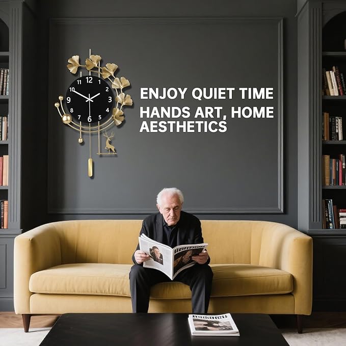 SIN&MI Large Wall Clocks for Living Room, Metal Wall Art Decoration,Silent Non Ticking,Battery Operated Oversized Round Modern Wall Clock for Bedroom,Farmhouse,Office Wall Decor/16 * 26Inch
