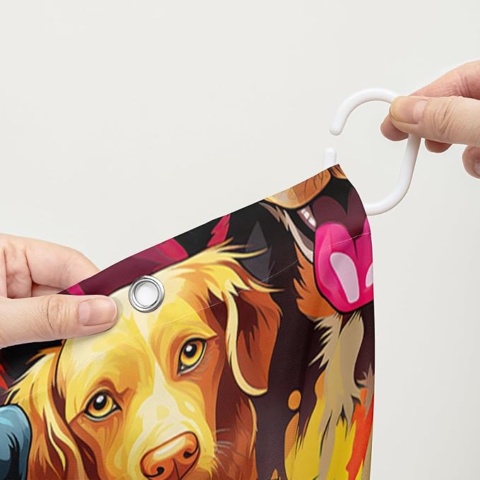 AILONEN Cartoon Dog Shower Curtain Set, Lovely Colourful Puppy Shower Curtain for Bathroom,Rainbow Gradient Puppy Waterproof Fabric Bath Curtain with Hooks,48" Wx72 H