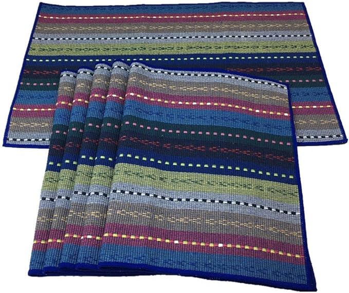 WAZAIGUR Hand Woven with 100% Cotton Placemats Colorful Placemats Braided Ribbed Durable Heat-Insulation Table Mats Set of 6,Blue