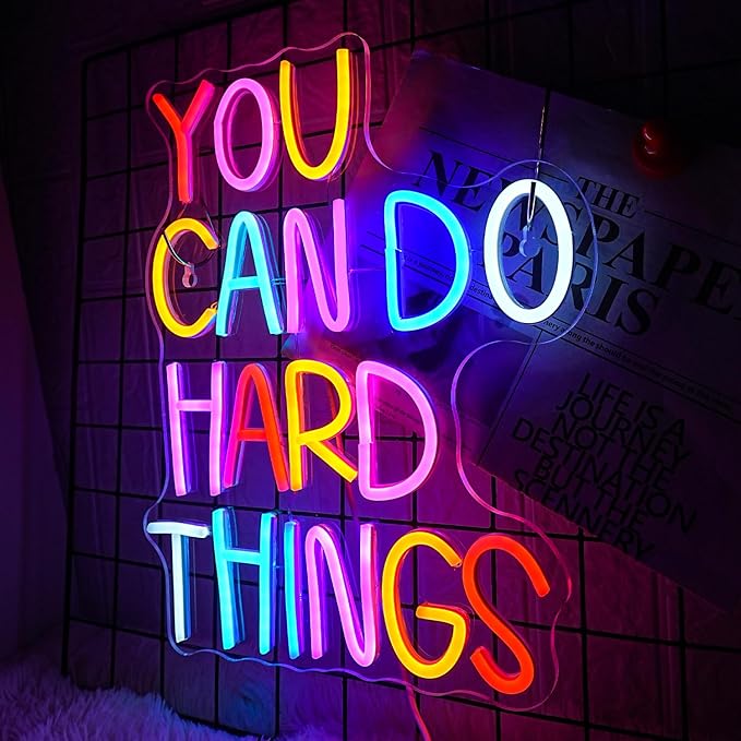 You Can Do Hard Things Neon Sign - Dimmable LED Neon Signs for Wall Art, Kids Room Decor, USB Powered Neon Light for Bedroom, Birthday Party, Classroom Backdrop