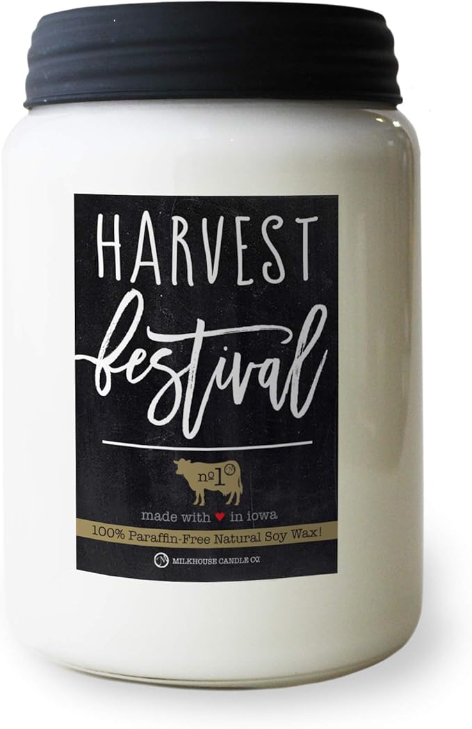 Milkhouse Candle Company - Harvest Festival - 26oz Beeswax and Soy Candles - Farmhouse Collection - 100% Natural, Paraffin Free, with Premium Fragrance Oil, Glass Jars with Lids