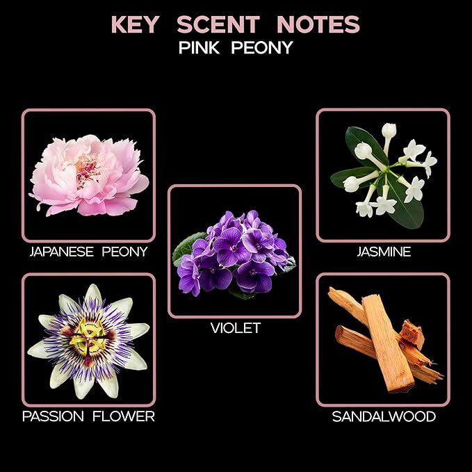 LOVSPA Pink Peony Reed Diffuser Scented Stick Gift Set with Essential Oils and Real Flower Petals in The Bottle, Made in The USA