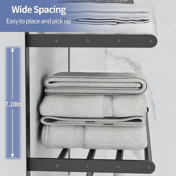 Towel Racks for Bathroom Wall Mounted 24", 3 Tier Bathroom Towel Shelf with Double Towel Bar, Stainless Steel Towel Rack with Towel Shelf, Towel Hanger Holder for Bathroom Towel Storage, Black