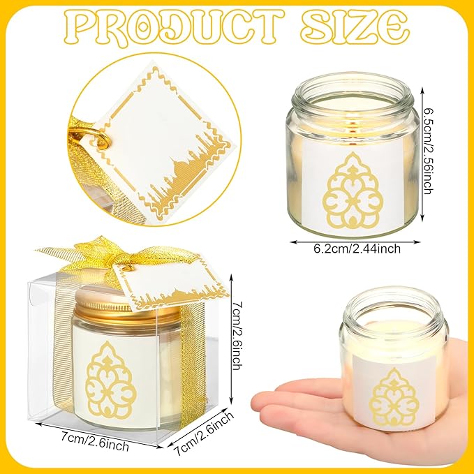 Hoolerry 12 Pcs Ramadan Mubarak Scented Soy Candles Lavender Eid Candles Mini Muslim Islamic Candles Gift Bulk Thank You Gift Glass Jar Candle for Islamic Eid Festival Wedding Birthday Party Favor