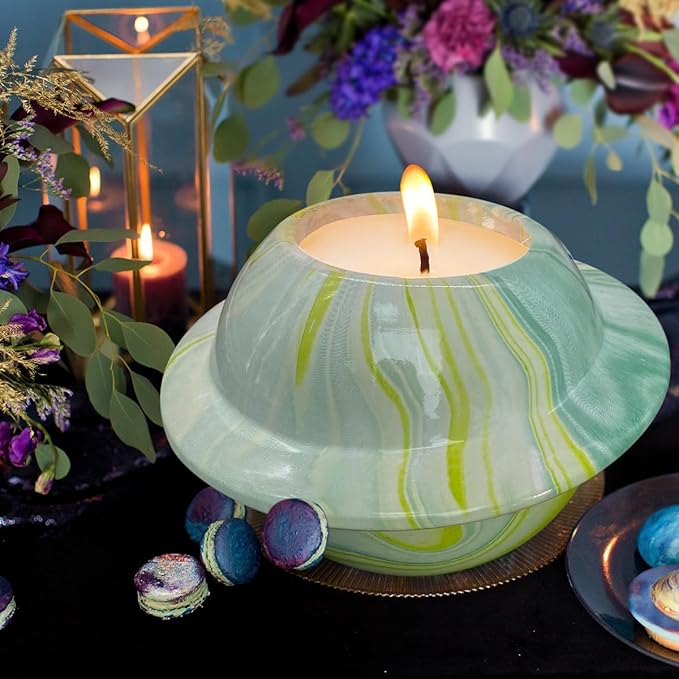 Premium Outdoor Citronella Candle, Green Ceramic, 8 Oz Large Jar, Repelling Scented Candles, 100% Soy, for Patio Decor, Outside Table Decor, Camping Accessories, Beautiful Candle Jars