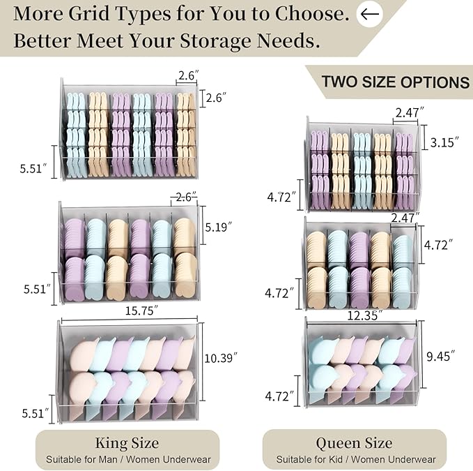 Underwear Organizer Drawer, 10 Cells Plastic Sock Underwear Storage Drawer, Stackable Closet Organizers and Storage Box for Bras, Socks, Scarves, Ties, Belt (Queen Size-White, 1 Pcs)