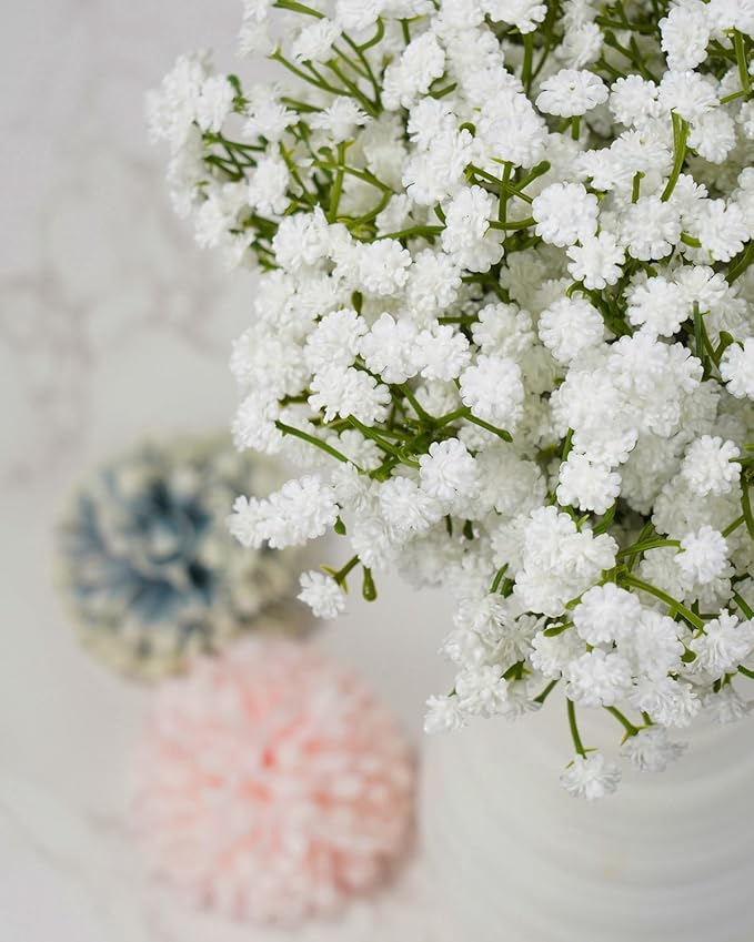 Babys Breath Artificial Flowers, 48Pcs Fake Baby Breath Flowers Artificial Bulk 11inch White Faux Gypsophila Real Touch Flowers for Outdoors Wedding DIY Bouquet Arrangement Home Garden Decor