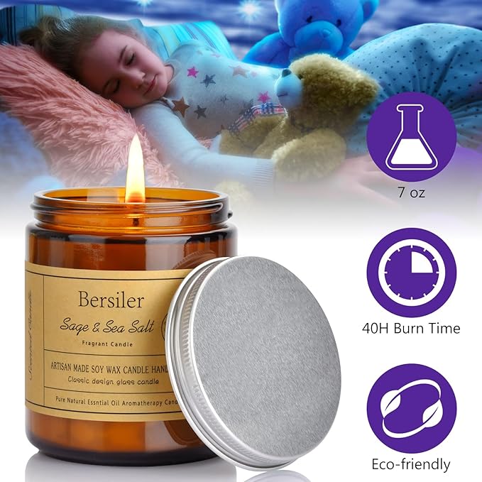 Aromatherapy Candles, Scented Candles, 7 OZ Sage Sea Salt Candles, Stress Relief and Relax for Home & Bedroom Gift for Women Birthday Christmas, Soy Wax Candle