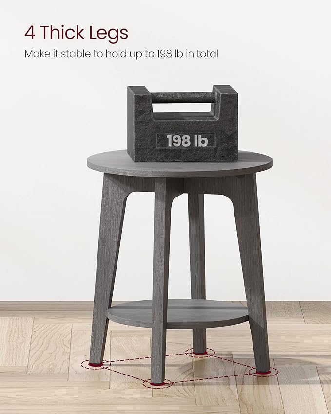 VASAGLE Side Table, Small Round End Table with Lower Shelf, Nightstand for Small Spaces, Living Room, Bedroom, Smoky Gray ULET283T68