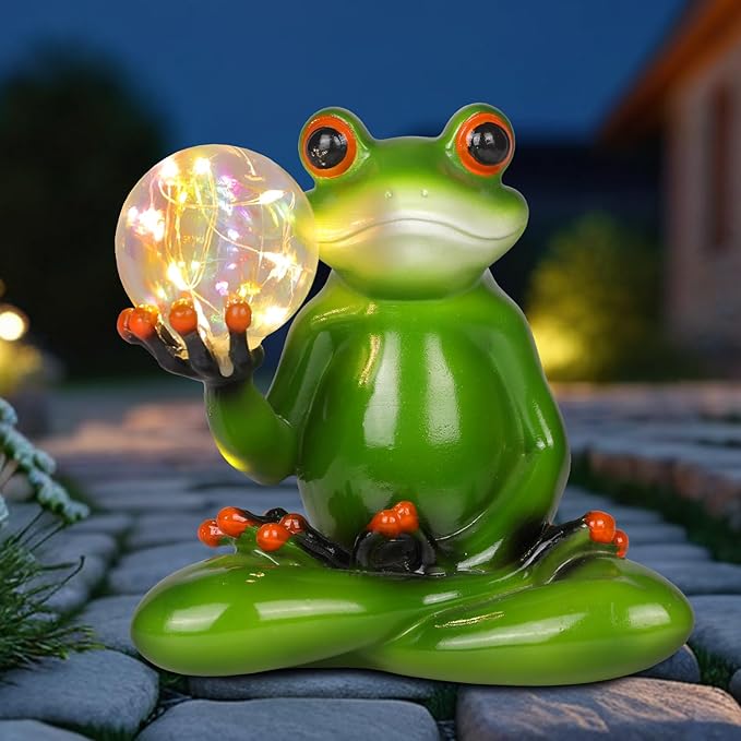 Solar Garden Decor Meditating Yoga Frog Statue - Zen Garden Frog Figurines for Yard Lawn Porch Patio Landscape Garden Decor, Housewarming Gifts for Women/Mom