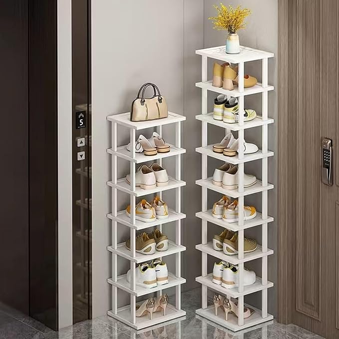 SAN HE 7-Tier Modern Bamboo Shoe Rack - Vertical, Slim, Space-Saving Shoe Organizer for Small Spaces, Closet, Entryway, Corner, Garage, Bedroom