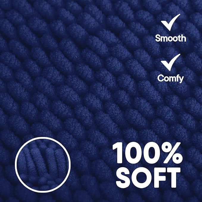 Bathroom Rugs 2 Pieces Chenille Bath Rug Mat, Extra Thick and Soft Absorbent Bath Rugs, Machine Washable, Non-Slip Plush Bath Mats for Tub, Shower, and Bath, (Navy Blue, 32"x20"+24"x16")