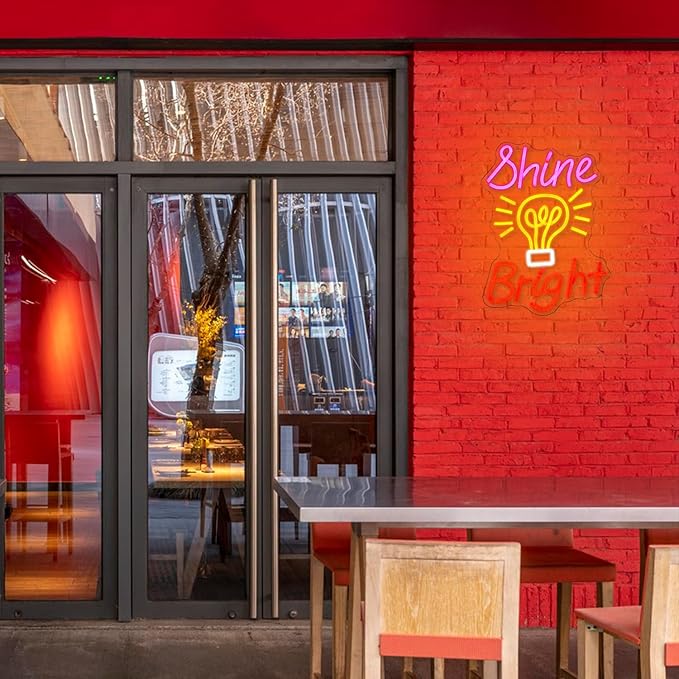 Shine Bright Neon Sign Letter Neon Light Dimmable Colorful Neon Light Sign Neon Art Decoration Sign Luminous Bulb LED Light Sign for Bedroom Bar Party Room Wall Decor USB Power