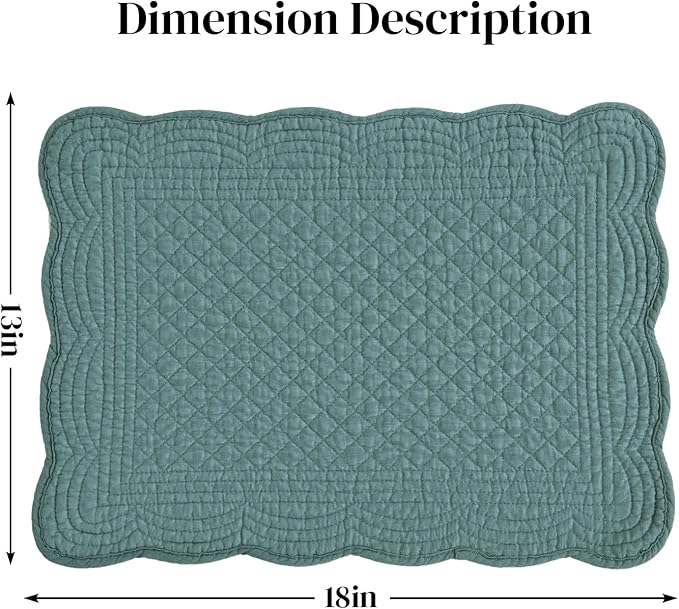 HOMBYS Quilted Placemats Set of 6 Washable-13x18 inches Rectangular Placemats for Kitchen Table-100% Cotton Fabric Rectangular Table Mats, (Dark Green)