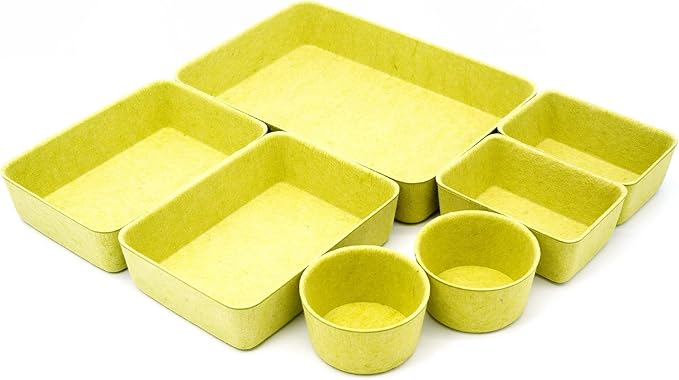 Welaxy Drawer organizers tray Felt storage bins office Desk dividers Morandi Colors Shallow Box 7-Piece round (Linden green)